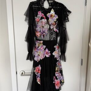 ASOS Black Lace Dress with Colorful Floral Embellishments
